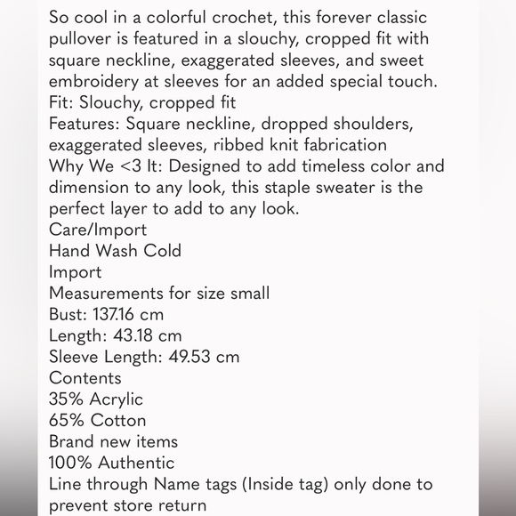 Free People Dahlia Crochet Pullover Size Medium NWT - Picture 6 of 17